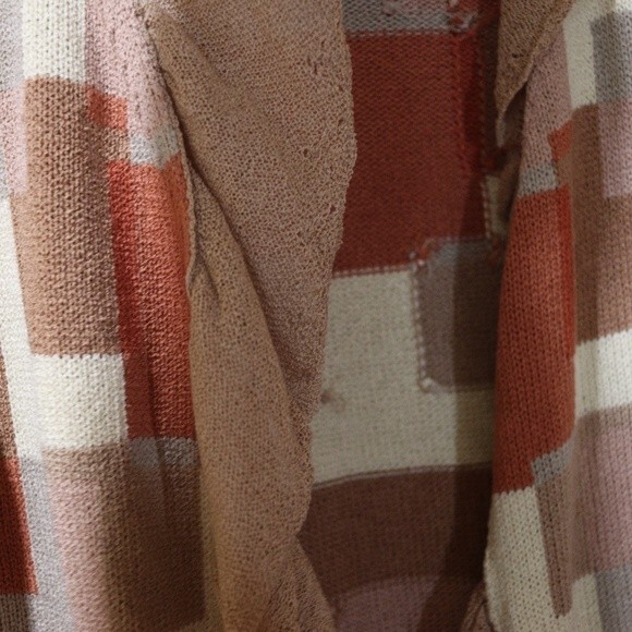 Wildroot Retro Ruffle Vintage Cardigan Sweater LG Shades of Brown Geometric - Picture 7 of 13